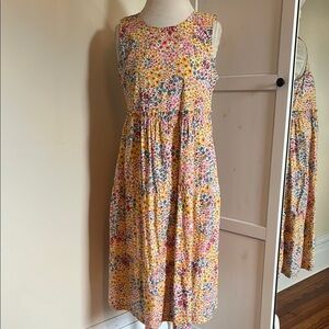 J. Crew Factory Sleeveless Floral Print Dress with Pink and Yellow Accents - 6